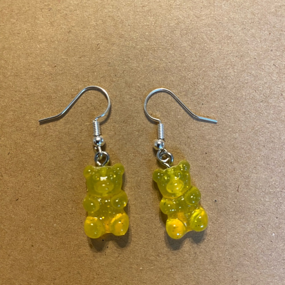 ☀️3/$9☀️ Yellow Glitter Resin Gummy Bear Dangle Earring